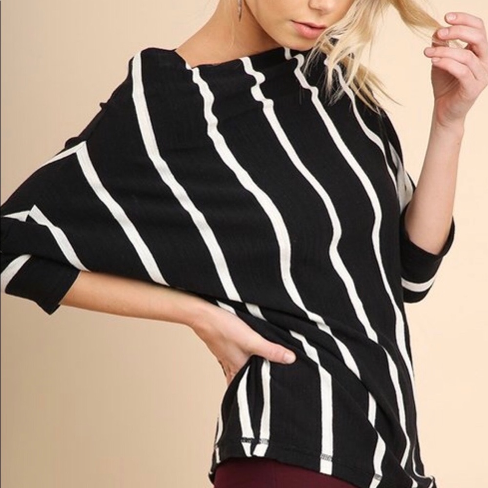Striped Off Shoulder Dolman Sleeve Top - Picture 2 of 3